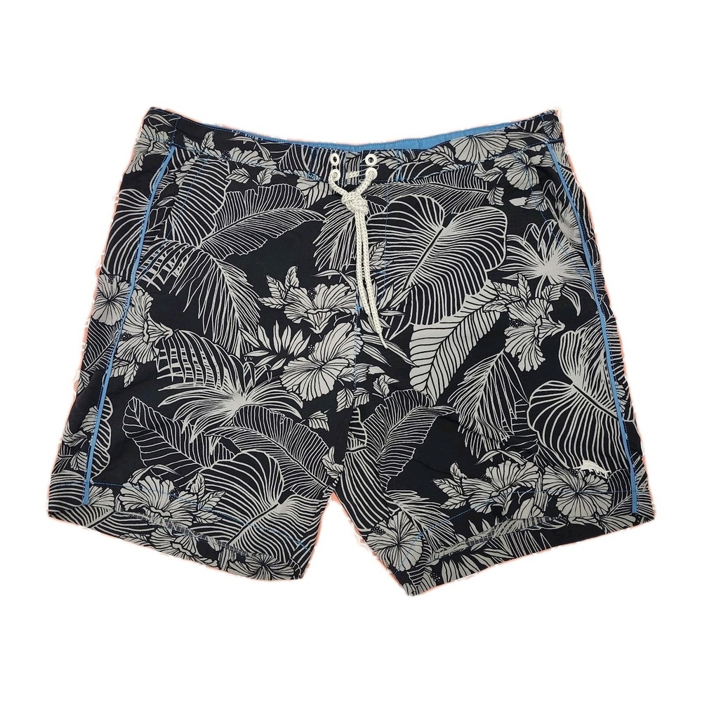 Men's TOMMY BAHAMA RELAX Black & Gray Swim Shorts Trunks Bathing Suit Size L